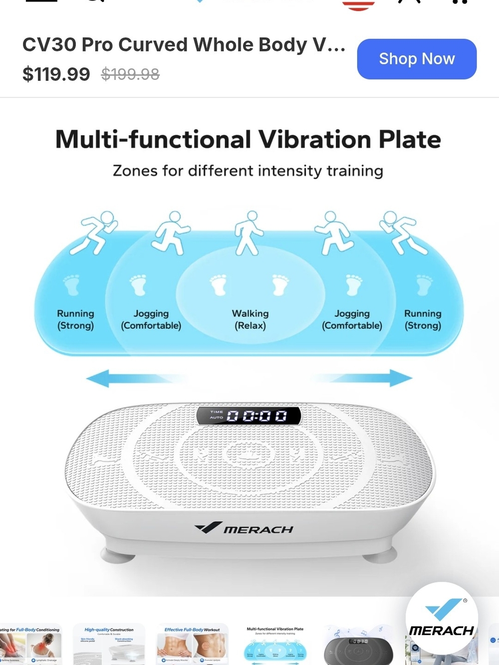 MERACH Whole Body Vibration Platform - White - Picture 8 of 8